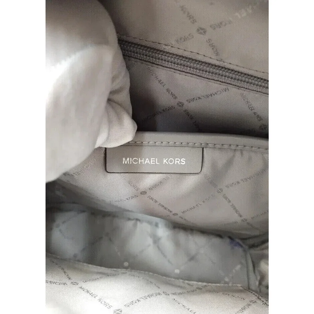 Michael Kors Kenly Pear Gray Pebbled Leather Studded Zip Pocket Backpack - $368